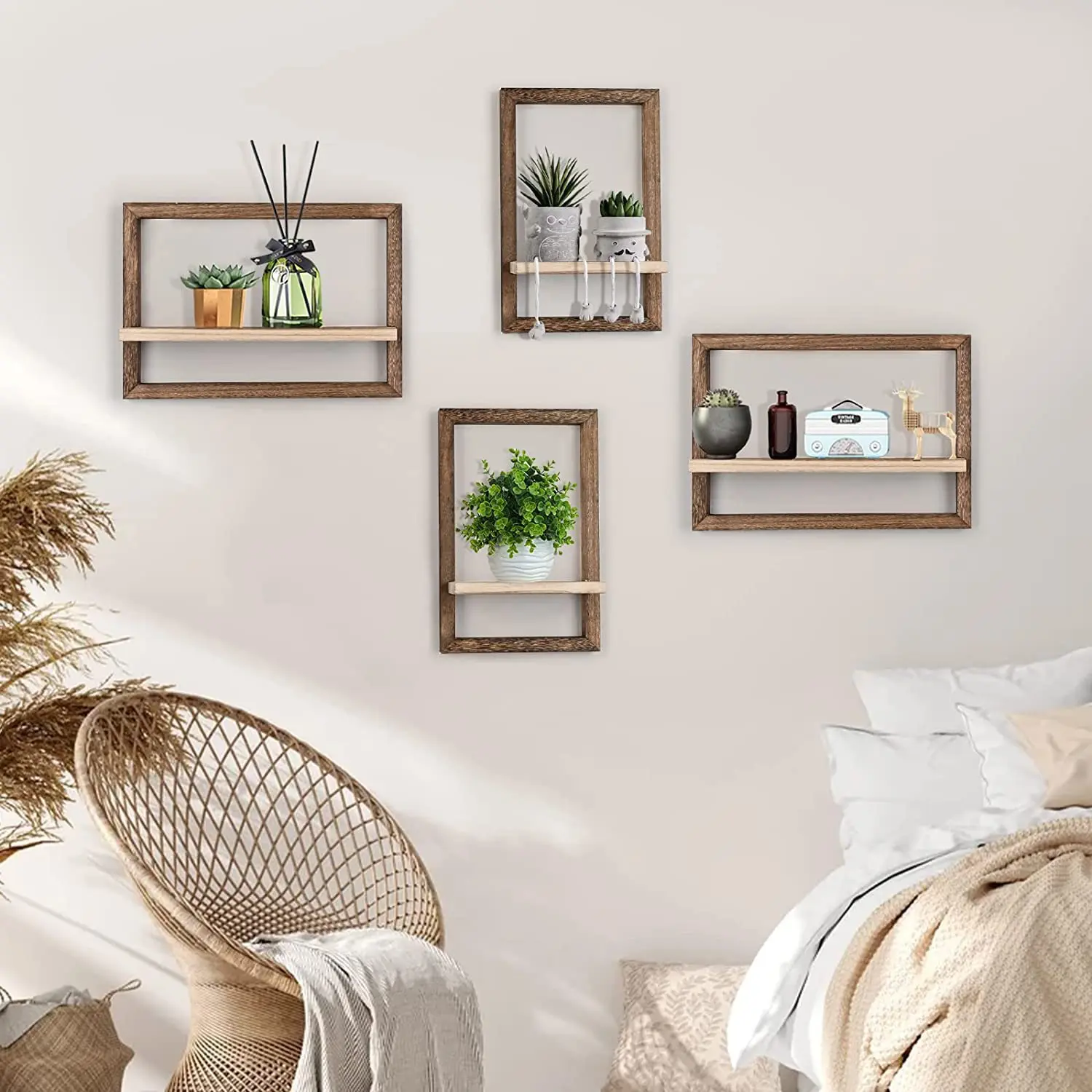Wood Floating Wall Shelves, Hanging Shelves For Wall Storage Rustic Farmhouse Decor For Bedroom Bathroom, Living Room JJ2097JG