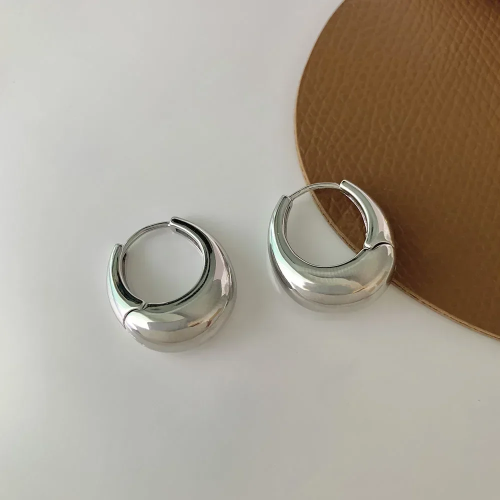 Silver Gold Color Simple Wide Huggies Gothic Hoop Earrings for Women European Unisex Piercing Punk Rock Jewelry Ear Buckles