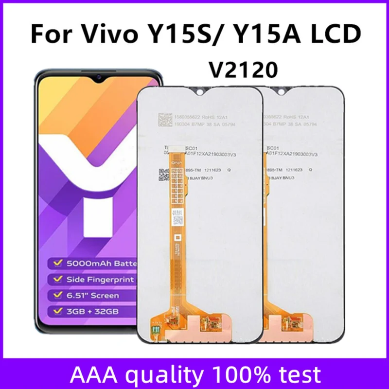 For Vivo Y15S Y15A 2021 V2120 LCD Display Touch Screen Digitizer Assembly