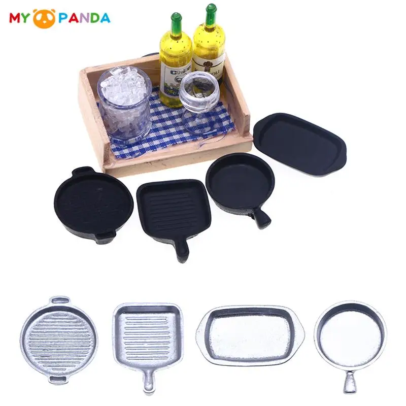 4pcs/Set 1:12 Dollhouse Miniature Baking Tray Pan Steak Skillet Kitchenware Model Doll House Kitchen Scene Decor Toy Accessories