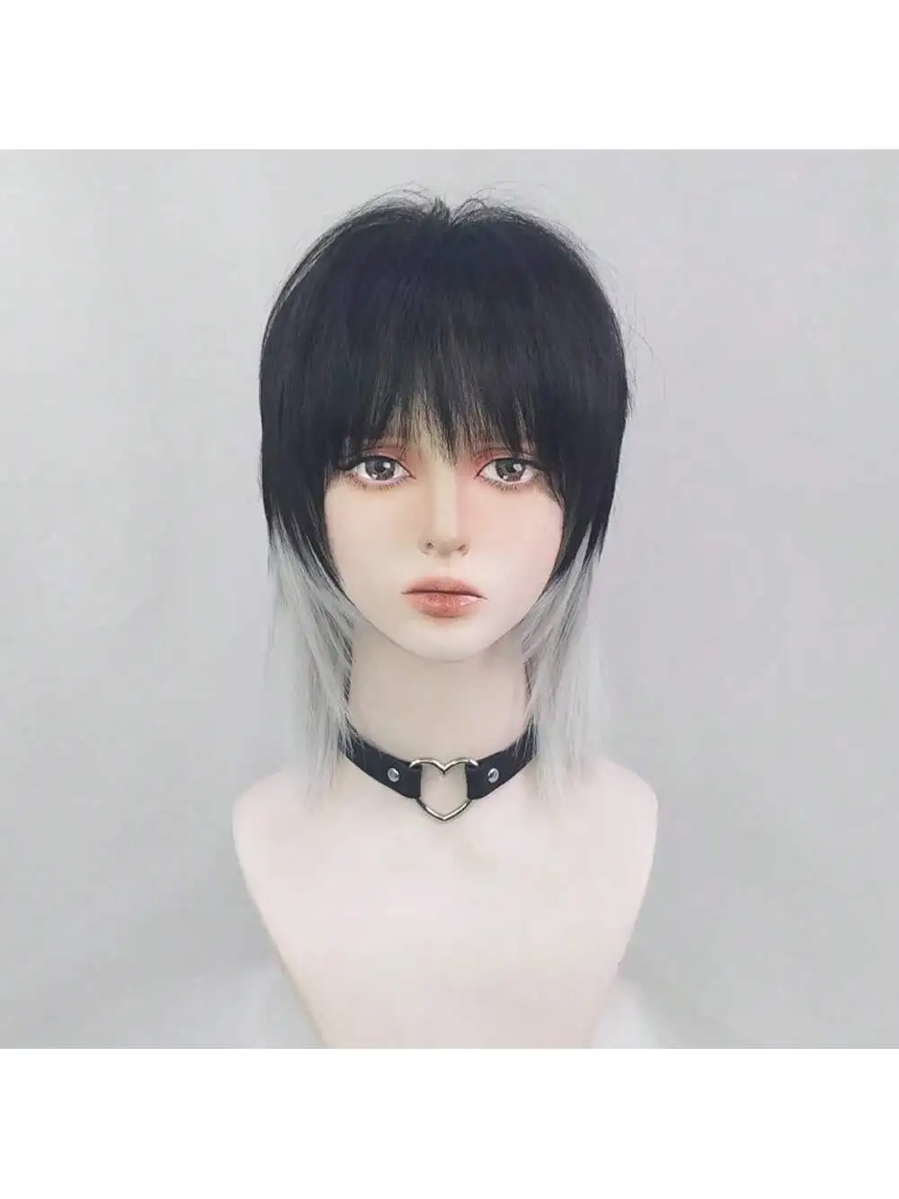 باروكة قصيرة مستقيمة باللون الرمادي والأسود للرجال والنساء، باروكة صناعية مقاومة للحرارة، مثالية للحفلات التنكرية والمناسبات اليومية #2