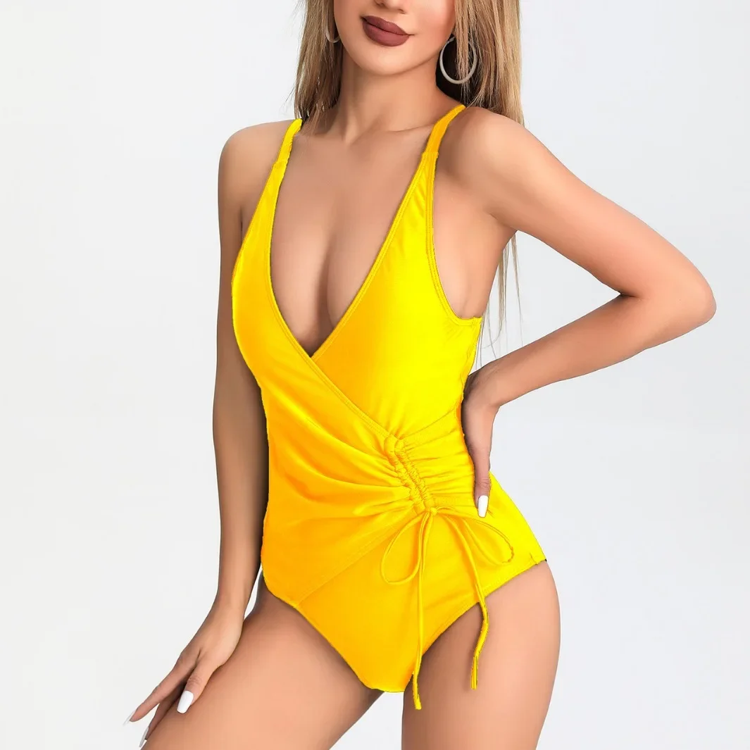 2025 แฟชั่นชุดว่ายน้ําใหม่สําหรับผู้หญิง Blue One Piece ชุดว่ายน้ําหญิง Solid Slimming สีดํา Beachwear Bathers ชุดว่ายน้ํา