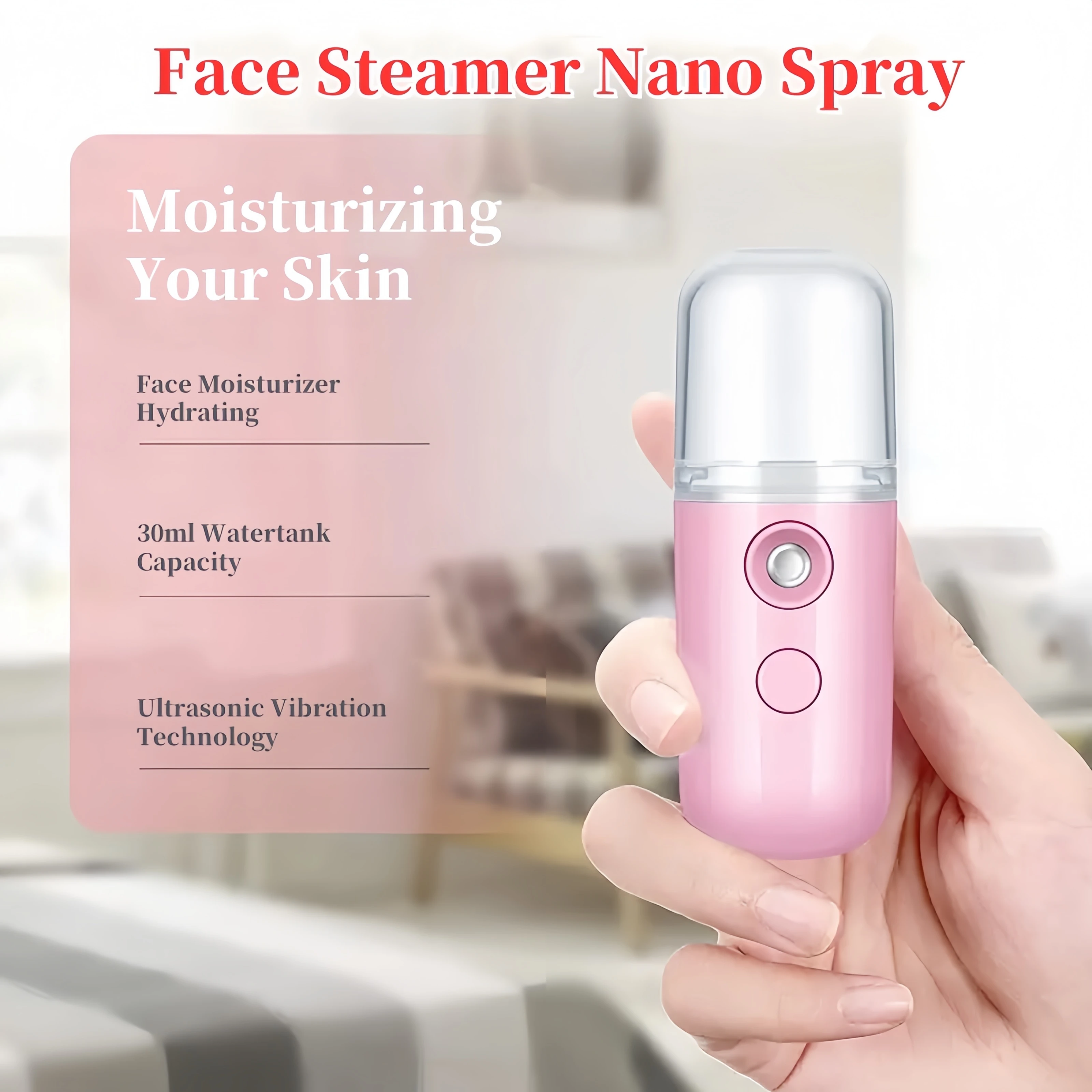 

30ml Mini Humidifier Home Portable Rechargeable Small Facial Steamer Wireless Nano Personal Face Hydrat Sprayer Cool Mist Maker