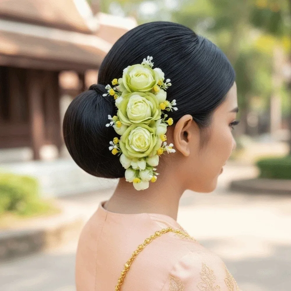 

Hair Accessories Sweet Flowers Hairpin Rose Thai Style Rose Hair Comb Plastic Cloth Chignon Hair Clips Water Splashing Festival