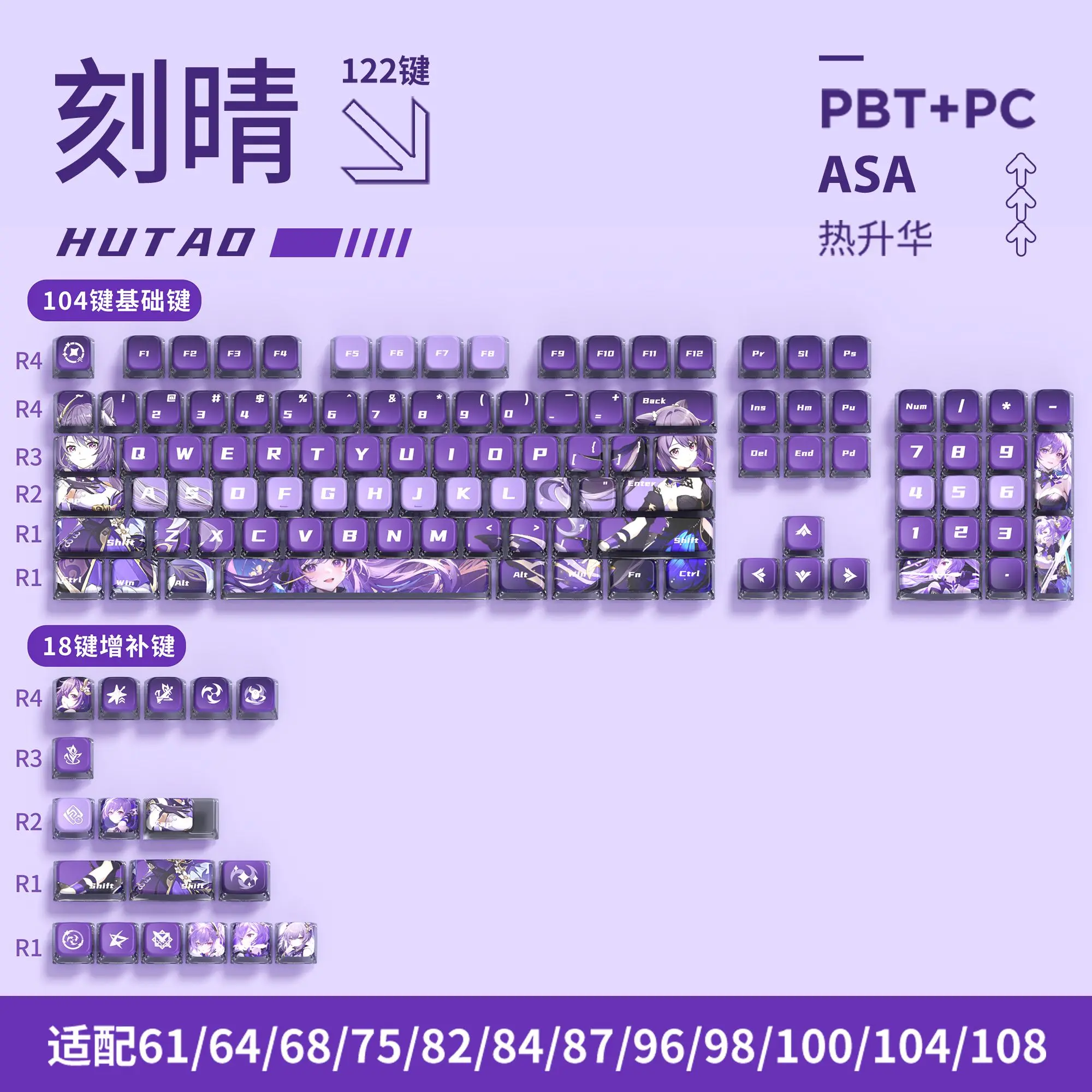 

Тема серии Genshin Impact Все вокруг полупрозрачного колпачка для клавиатуры ASA Индивидуальный сублимационный PBT + ПК, полный набор колпачков для клавиатуры