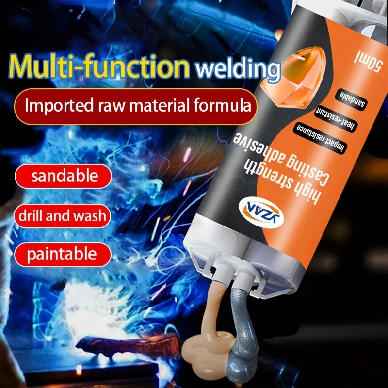 Metal Repair Glue Paste High Temperature 2 In1 Industrial AB Caster Glue High Strength Bonding Sealant Strong Casting Welding 50ML Includes mixing tools.