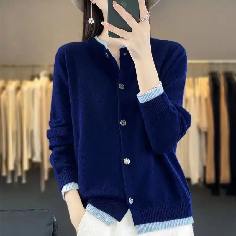 Herbst und Winter Zweiteilige Pullover mit Rundhalsausschnitt Lässige und vielseitige modische Strickjacken Jacken Langarmoberteile