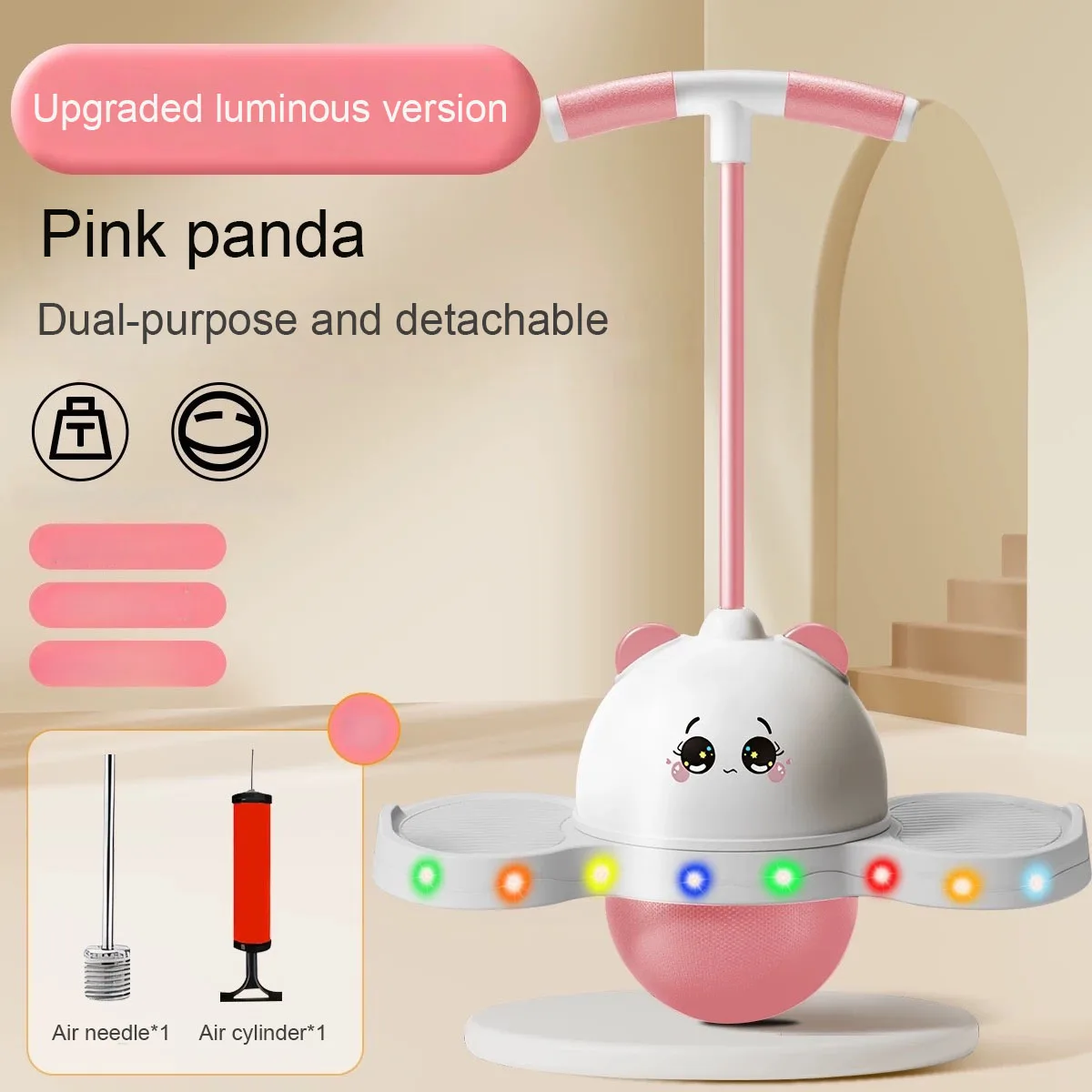 LED-verlichte stuiterbal - een leuk balans- en coördinatiespeelgoed geschikt voor zowel kinderen als volwassenen. Roze/zwarte plastic bou