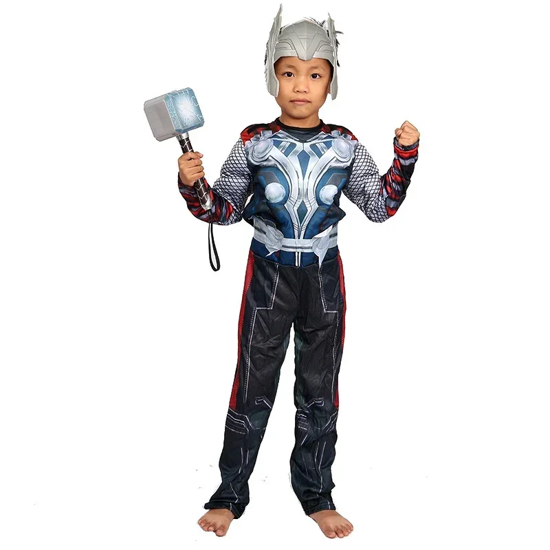 Superhero Thor Cosplay Traje para crianças, Traje muscular, Macacão, Máscara, Martelo, Halloween, Roupas de Carnaval, Crianças