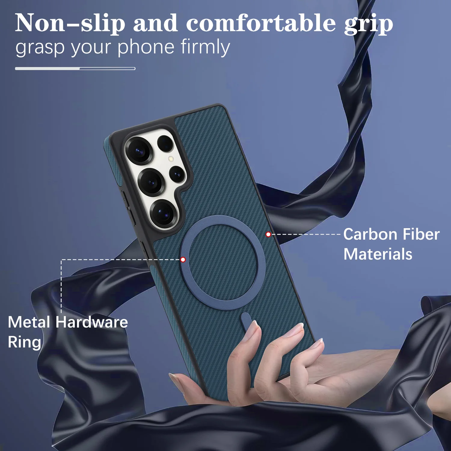 

Magnetic Case For Samsung Galaxy S26 Ultra S25 S24 Plus Trendy Carbon Fiber Texture Soft Fabric Lining Drop Protect Cover