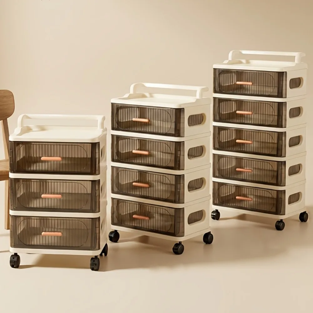

Transparent Wheeled Drawer Storage Cart, Tier Plastic Stackable Storage Organizer, Under Desk Multifunctional Drawer Cabinet