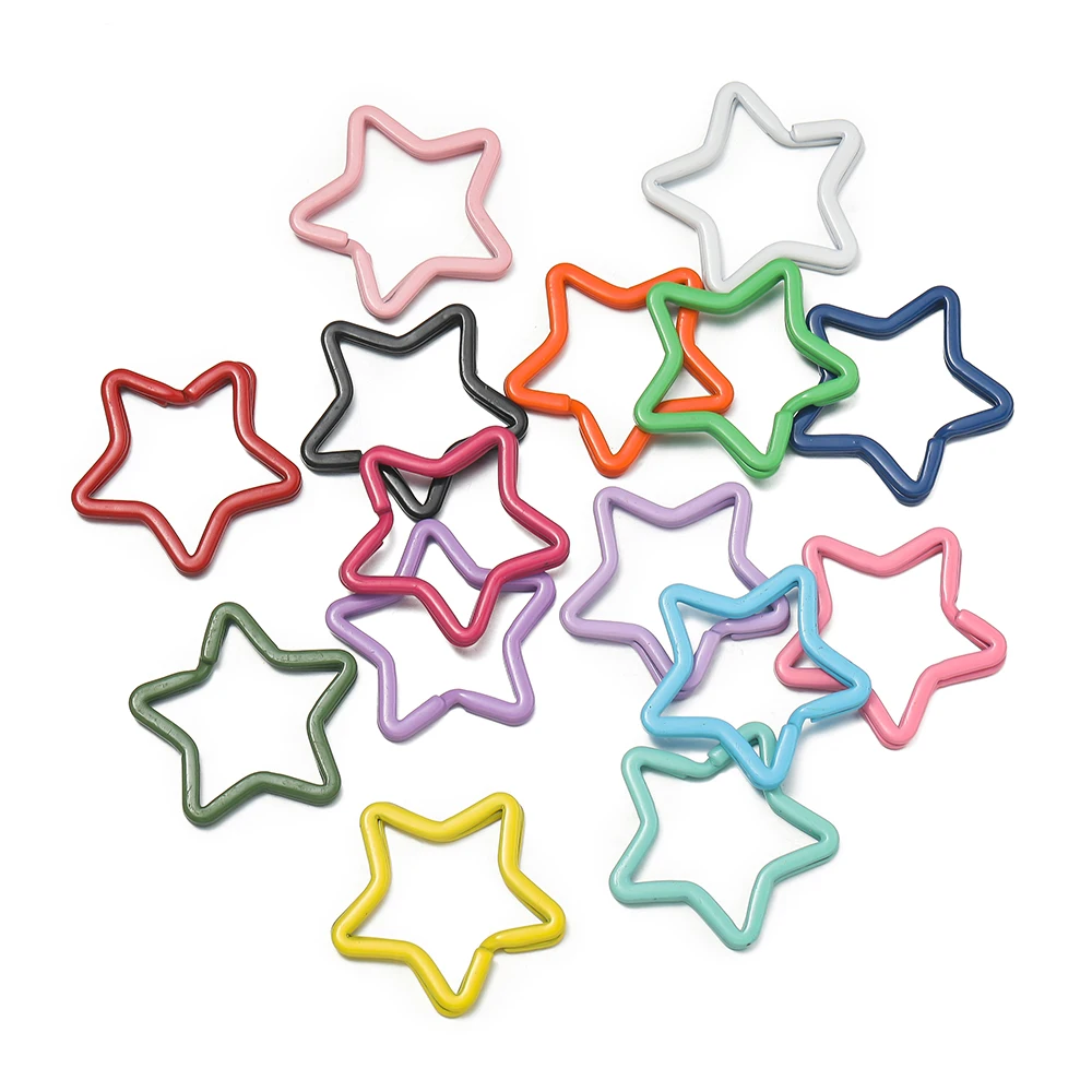 5pcs Cute Colorful Star Spray Paint Keyring Keychain Split Ring Metal Car Key Ring for DIY Handmade Jewelry Making Accessories