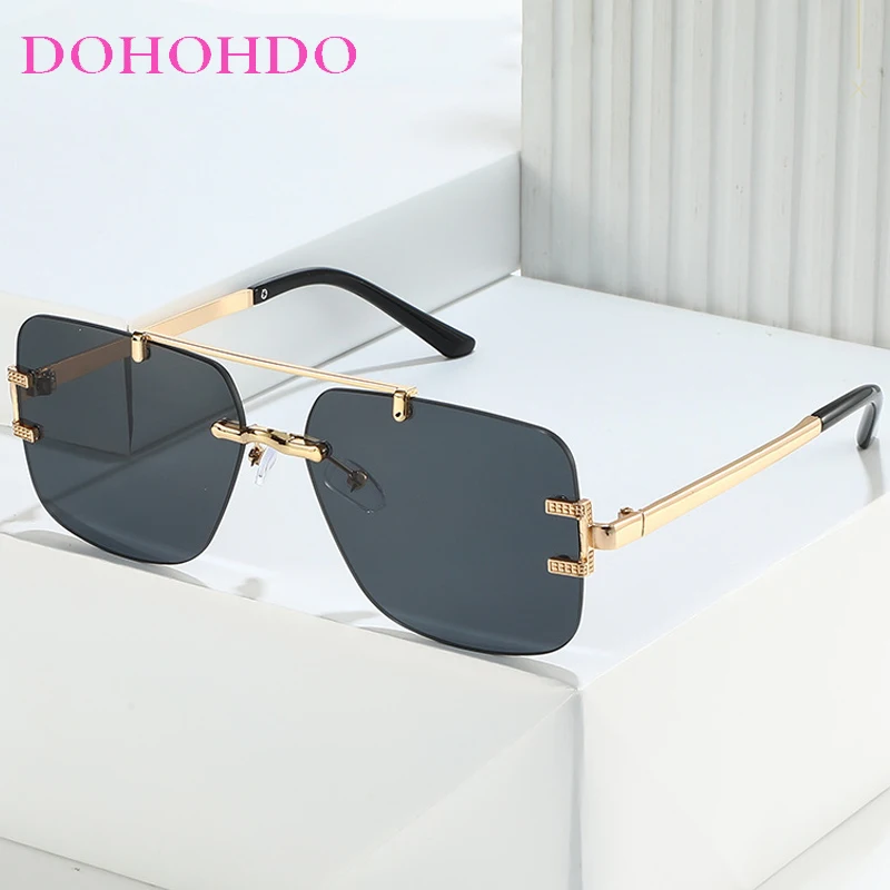 

DOHOHDO Vintage Rimless Sunglasses Men Women Fashion Oversized Square Shades Eyewear New Double Bridge Gradient UV400 Sunglasses