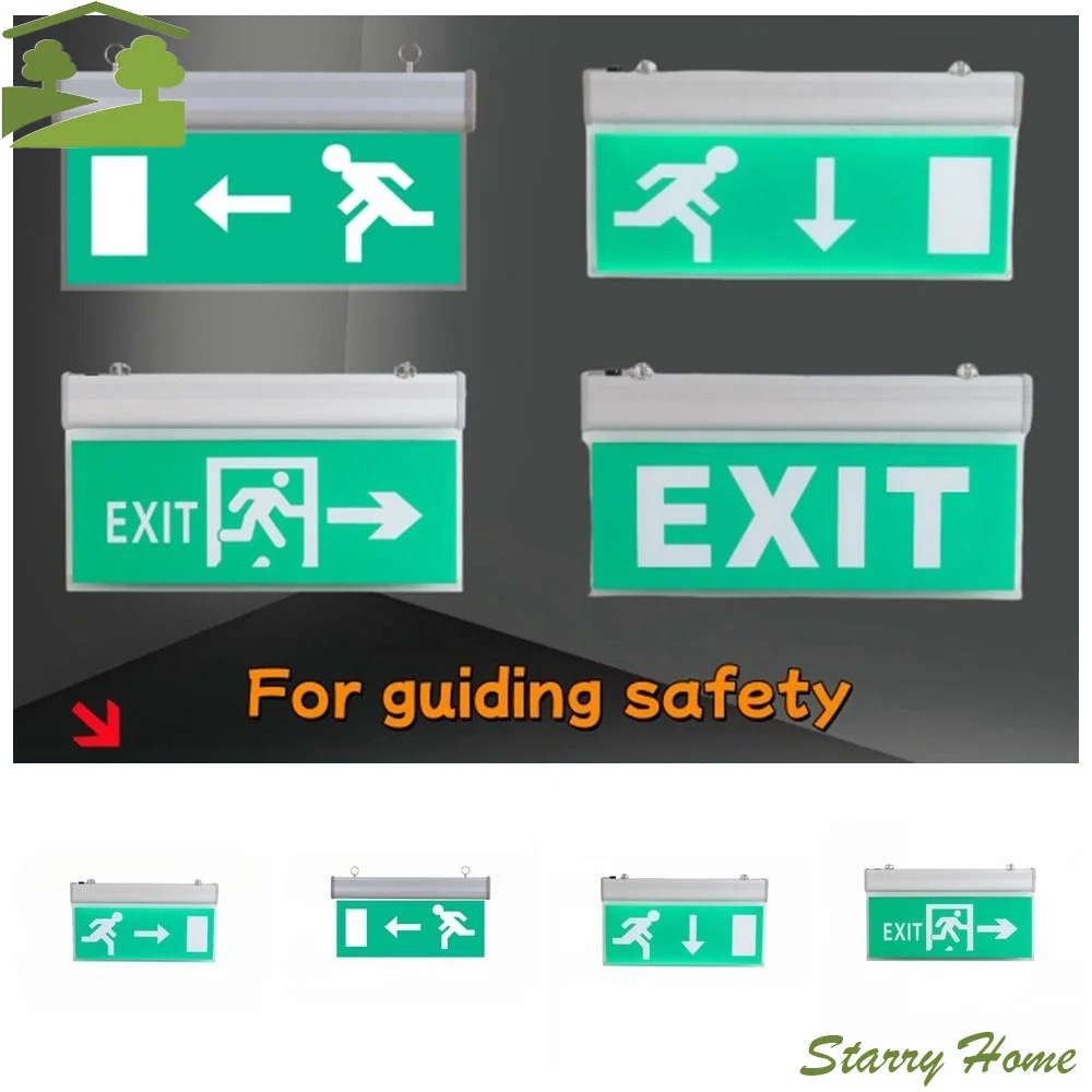 110-240V Commercial LED Emergency Sign Lamp Exit Sign Safety Evacuation Indicator Light Acrylic Green Bulb Neon Light School