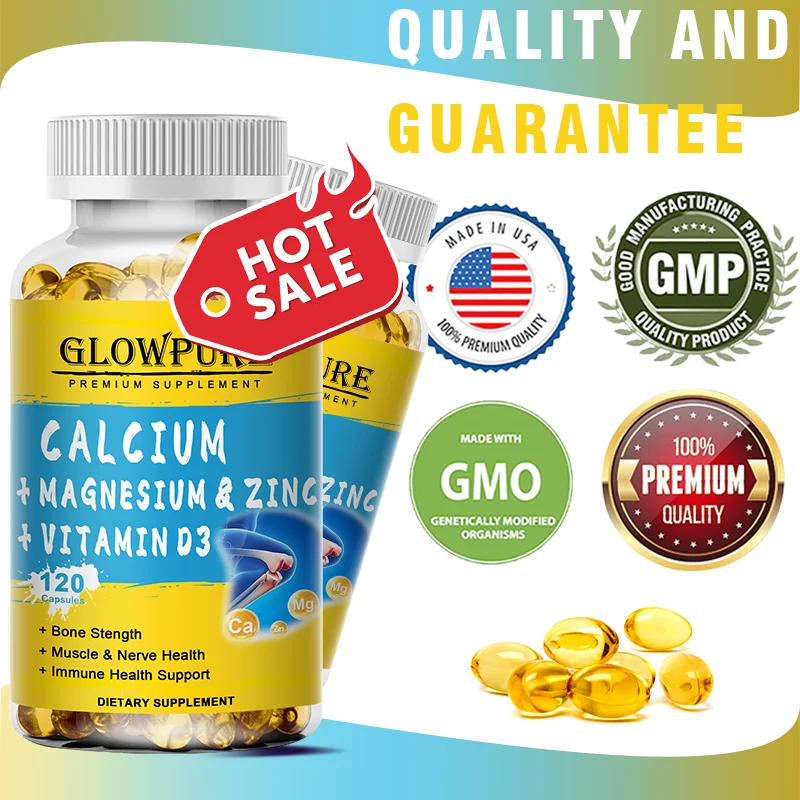 

Bone & Muscle Health with Calcium Magnesium Zinc & D3 - Supports Joint, Nervous & Immune System, Non-GMO, Gluten Free