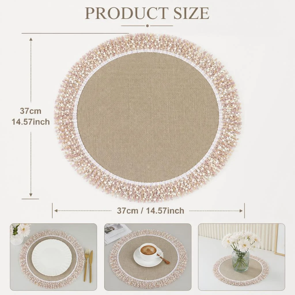 Mixed powder Bai Liusu round placemats Bohemian pastoral style Daily dining set plate afternoon tea desktop decoration