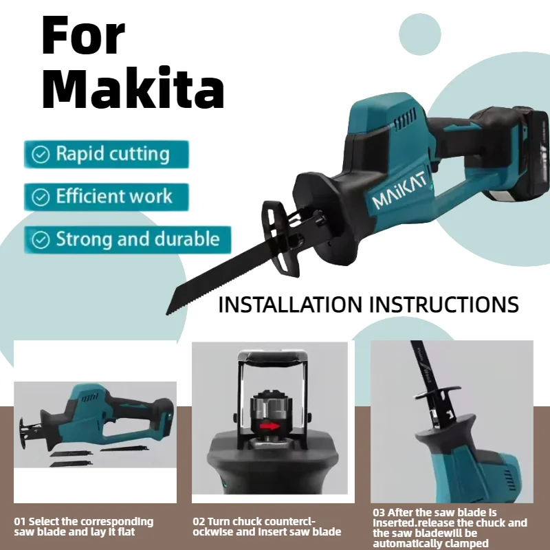 

For Makita DJR189 Cordless Electric Reciprocating Saw Brushless Rechargeable Wood Metal Cutting Saw Portable Saw 18V