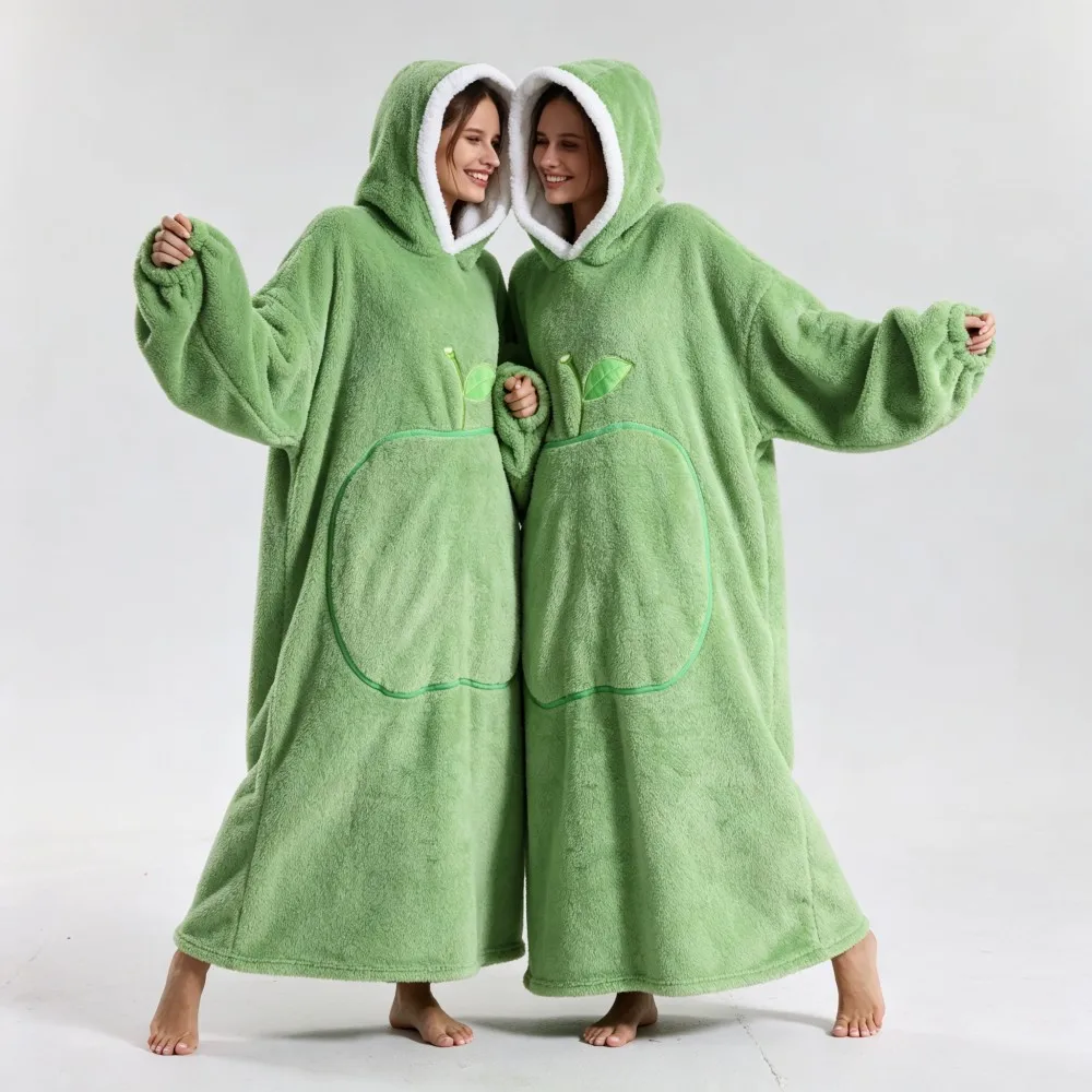 Winter Plush Soft Cozy Wearable TV Blankets Warm Thick Oversized Blanket Hoodie Super Long Men Women Flannel Sherpa Robes Pajama