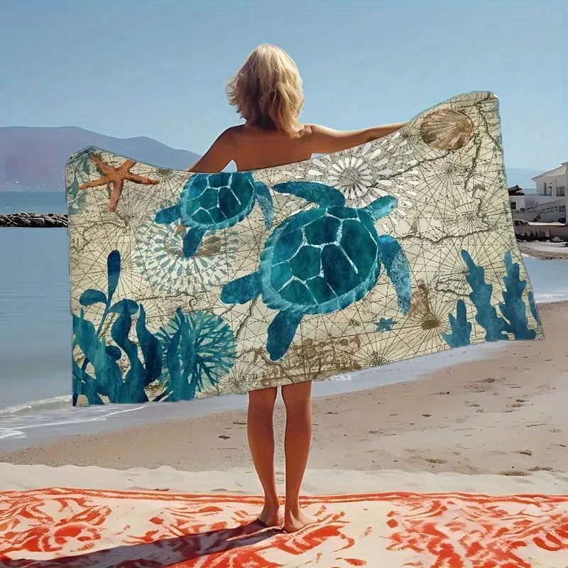 Turtle Pattern Microfiber Beach Towel - Ultra-Quick Drying, Super Absorbent, Luxuriously Soft - Versatile Blanket for Travel, Pi