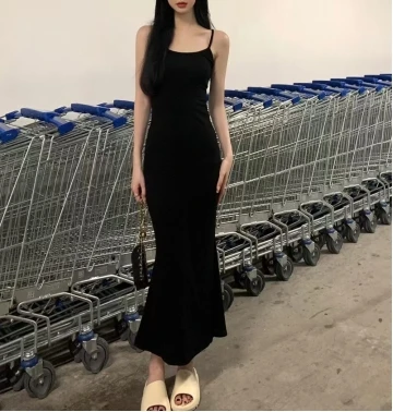 2024年夏 スイート＆スパイシーガール ノースリーブ ウエスト＆ベアバック ピュアディザイア テンペラメント フィッシュテール バッグヒップストラップドレス