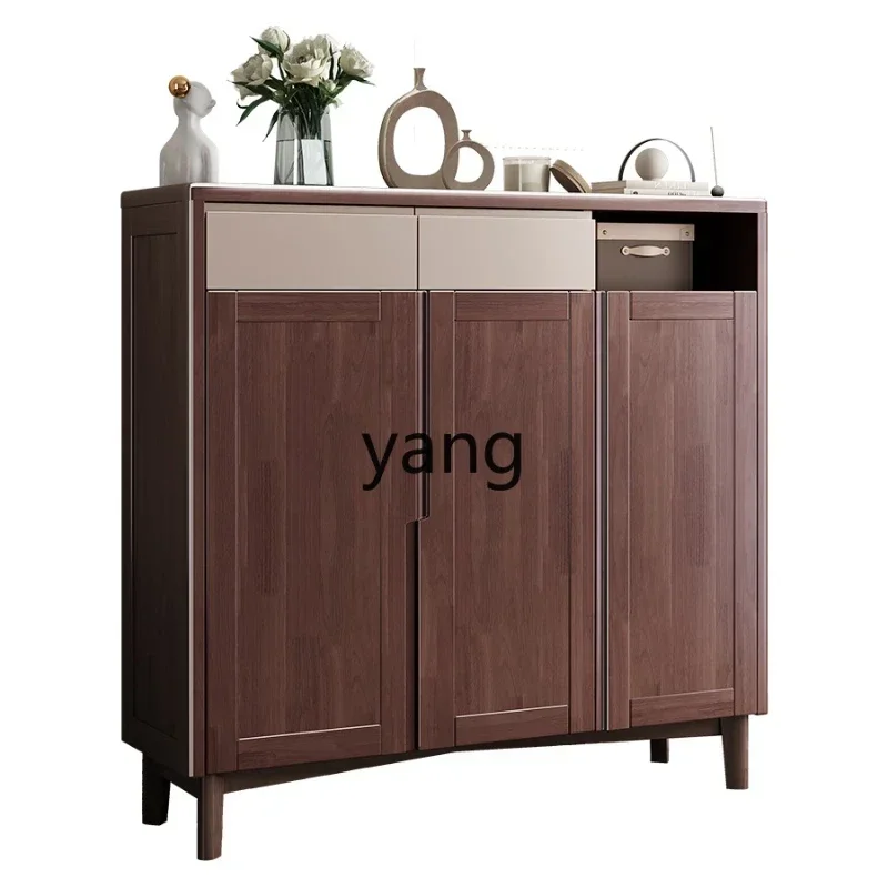 LMM all solid wood three-door shoe cabinet living room modern simple entrance cabinet large capacity locker
