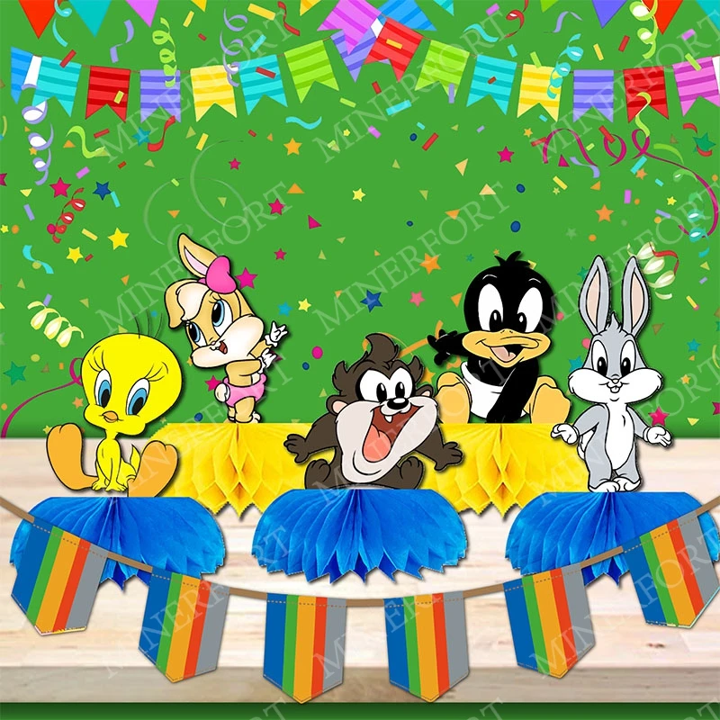 5 Peças Looney Tunes Decoração de Mesa em Colmeia para Chá de Bebê e Aniversário - Taz, Sylvester e Pássaro Tweety