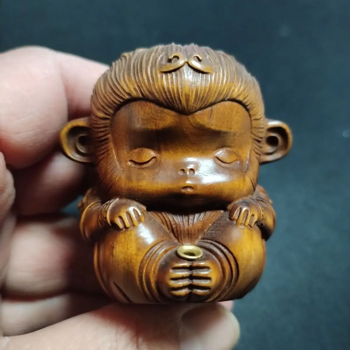 Hand Carved Wood Cute zodiac monkey - sun wukong Statue Figurine Desktop Ornaments Home Decoration Crafts Tea Pet Decor