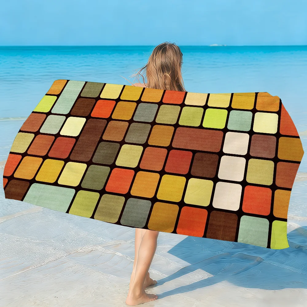 R-Rubik's Cube Towel Quick Dry Absorbent Beach Towel for Sports, Fitness, Swimming and Outdoor Activities