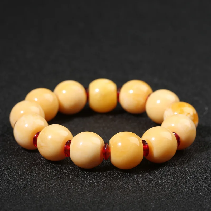 Beeswax Bracelet Amber White Flower Beeswax Raw Stone Blood Amber Single Ring Barrel Beads Bracelet High-Tech Water-Saving Elm Y