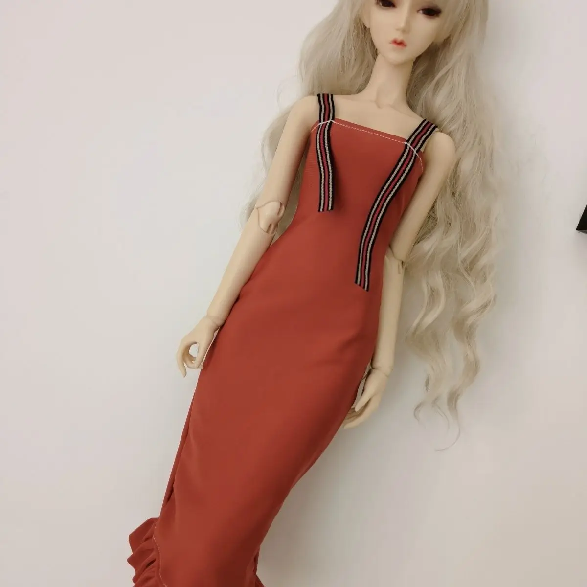 60cm Doll's Clothes for 1/3 Bjd Doll Wine Red Retro Dress with Ruffles Diy Girl Toys Dress Up Fashion Doll Accessories, No Doll