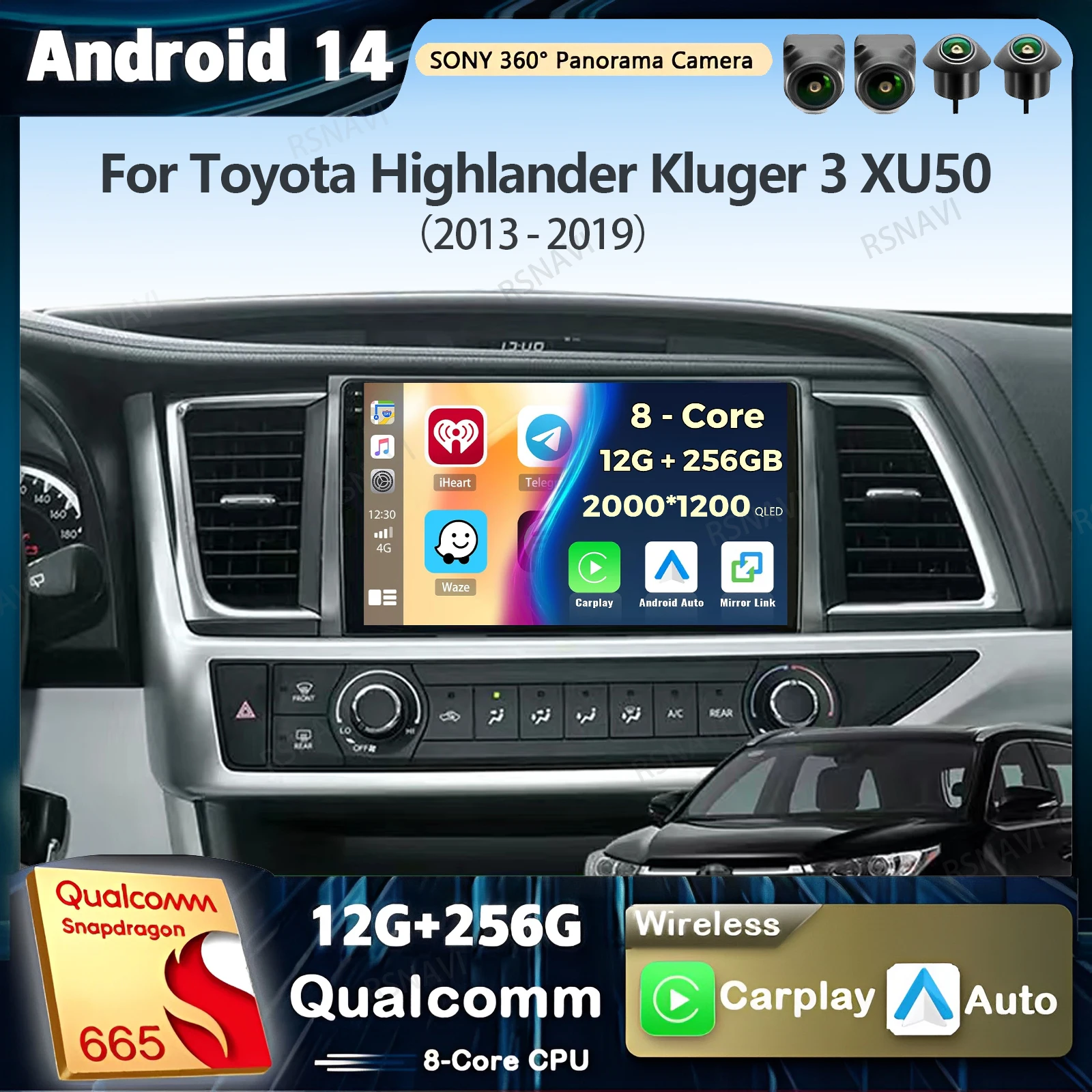 

Автомагнитола на Android 14 для Toyota Highlander Kluger 3 XU50 2013-2019, мультимедийный проигрыватель, стерео-навигация для CarPlay Auto BT