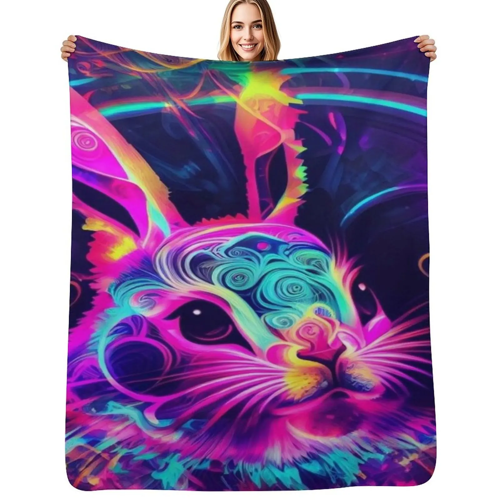 

rabbit in neon Throw Blanket Luxury Brand Travel Thermal Hairy Blankets