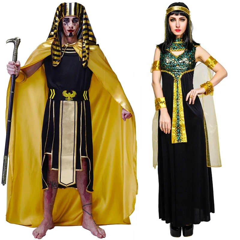 Rainha egípcia antiga Cosplay Traje para homens e mulheres adultos, Egito Pharaoh Clothes, Halloween Performance Party