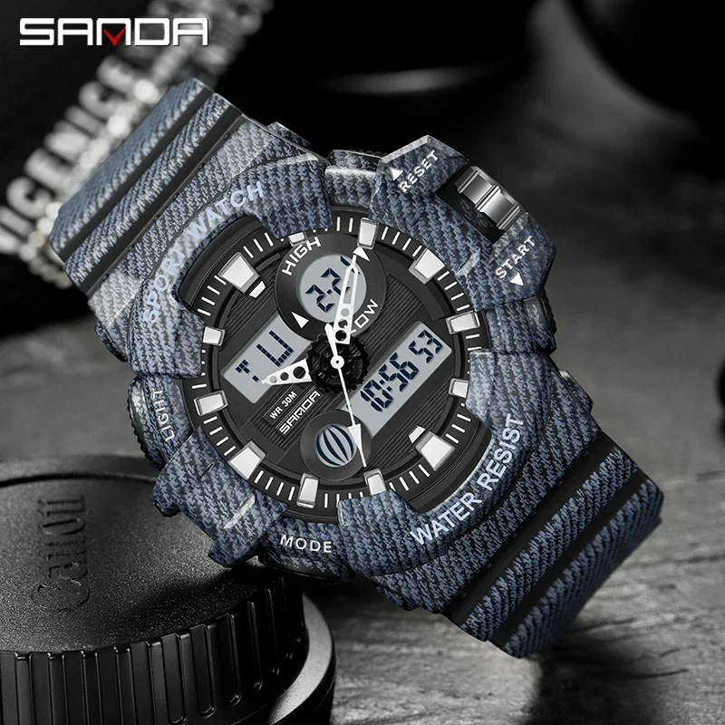 Sanda 2023 nova moda casal relógios esportivos temporizador hd led display duplo relógio despertador masculino relógio feminino à prova dwaterproof água reloj