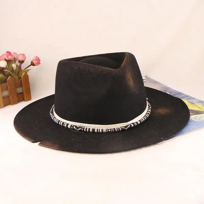 

L5YA Homburg Top Hat Шерстяная шляпа Porkpie Hat для праздников и уличной фотографии