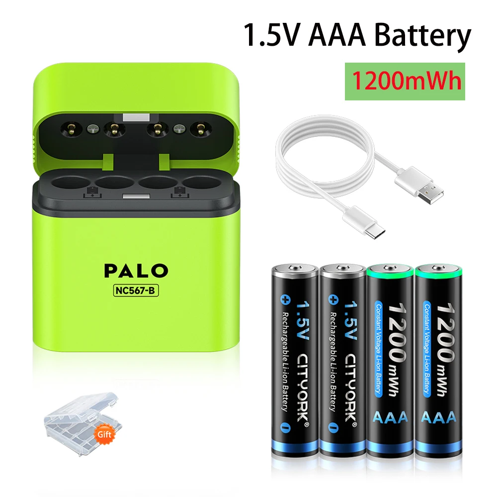 CITYORK AAA Rechargeable Batteries 1.5V 1200mWh Li-ion Battery + 4 Slots USB Charger for 1.5V Lithium-ion 3A AAA for Toy Mouse