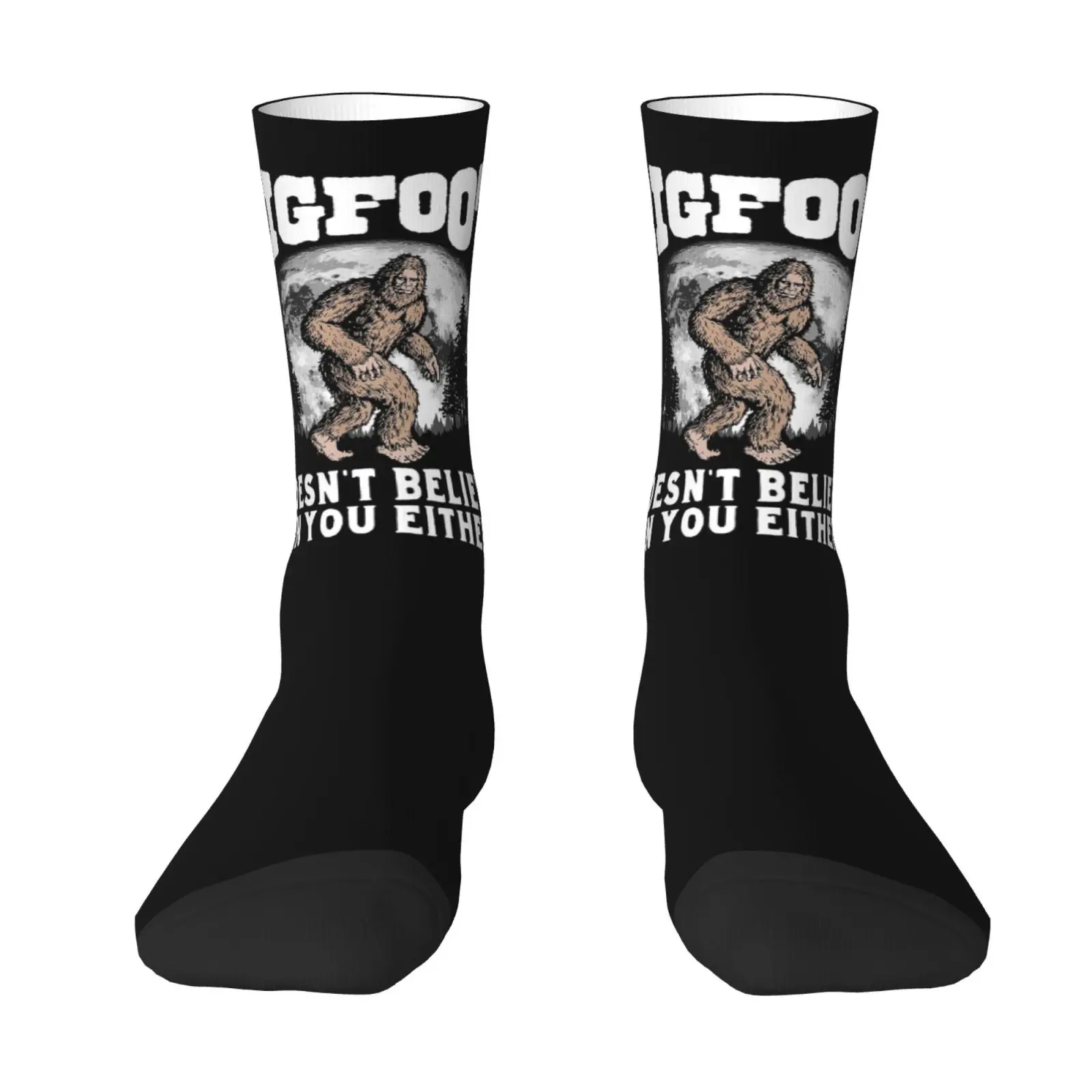 

Bigfoot Saw Me But Nobody Believes Funny Sasquatch Moon Novelty Crew Socks Dress Socks Casual Mid Calf Socks For Women Men
