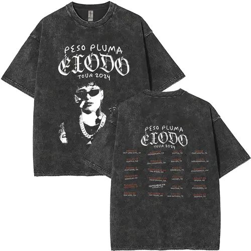 Cantante Peso Pluma Exodo álbum de música Tour 2024 Vintage camiseta lavada hombres Fans de gran tamaño de manga corta masculina Hip Hop moda camiseta