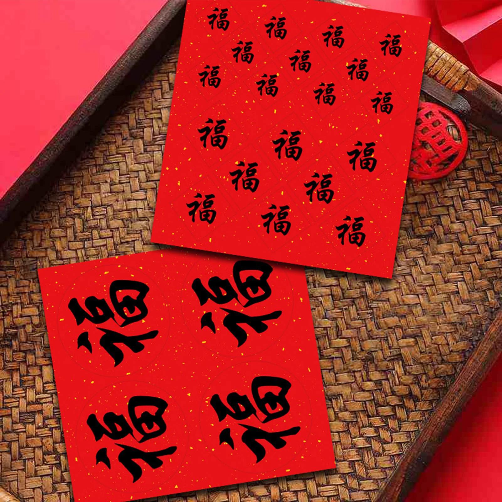 Red Window Stickers Fu Character Labels Decoration Asian Lunar New Year Fu Labels For Festival Party Wedding Wall Door Window