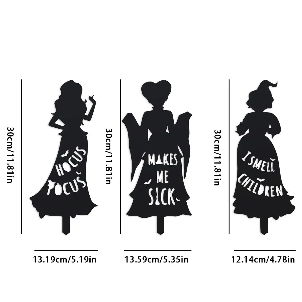 Set of Black Metal Witch Silhouette Garden Stakes -  Youngsters