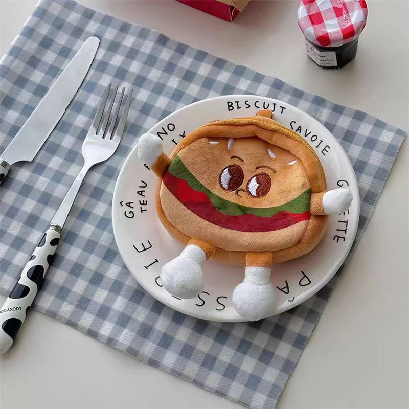 Hamburger Plush Coin Purse Pendant Cartoon Headphone Storage Bag Keychain Portable Lipstick Bag Key Case