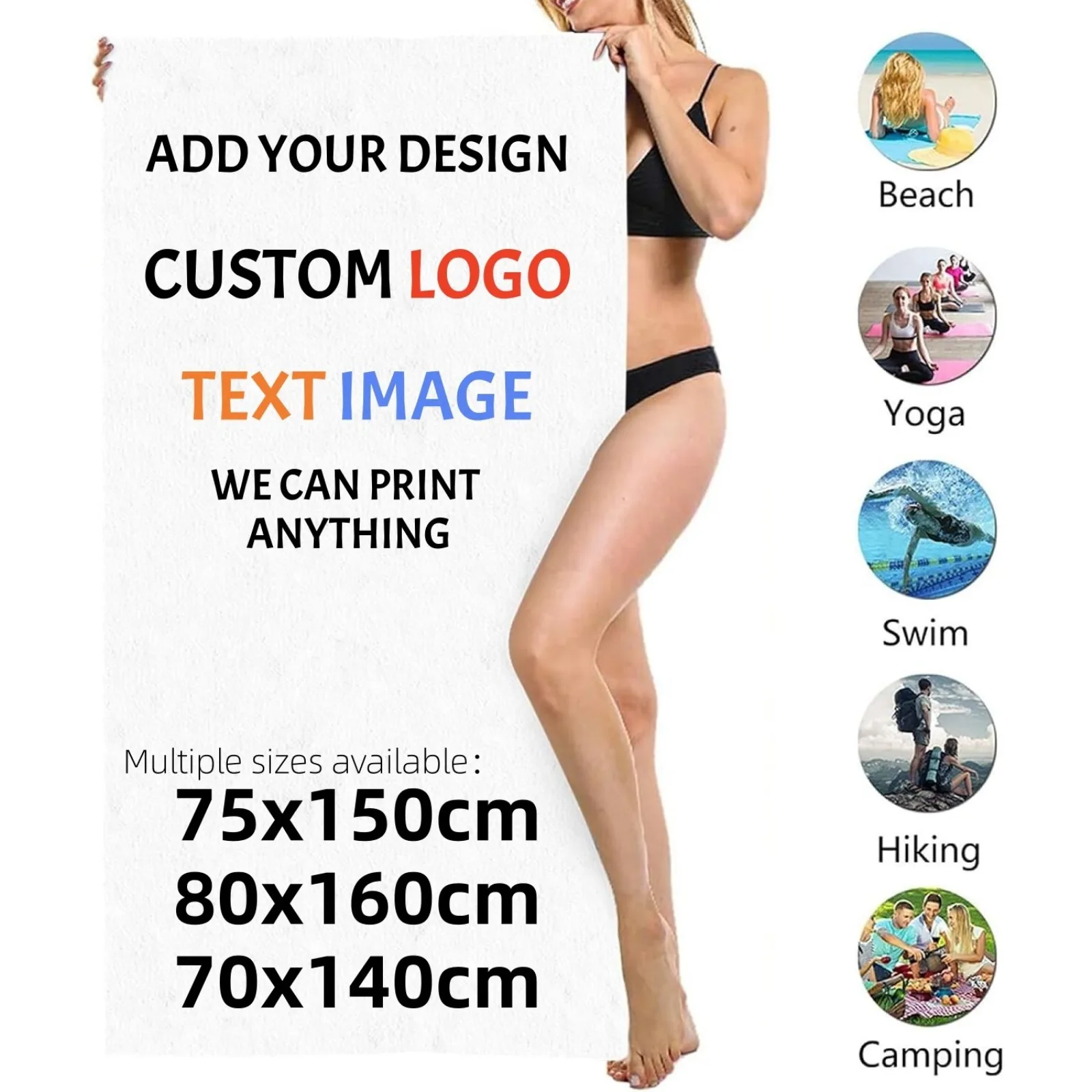 

Custom Personalized Beach Towel Your Photo Text Logo Quick Dry Pool Gym Travel