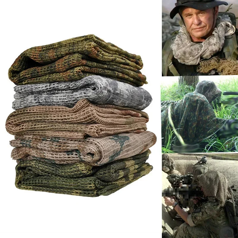 Tactical Scarf Sniper Veil Camo Mesh KeffIyeh Sniper Face Scarf Veil Shemagh Head Wrap Outdoor Camping Hunting Scarves