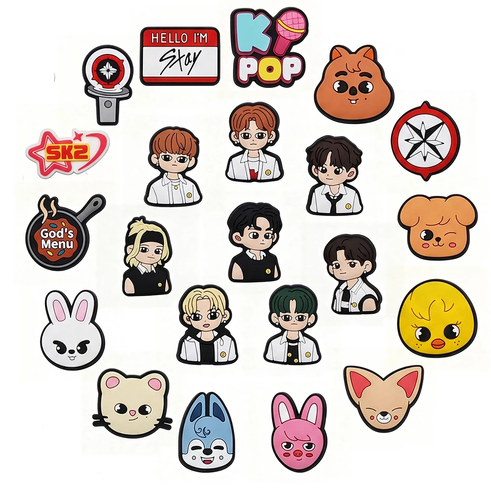 22-100 piezas de dijes de dibujos animados K-Pop Stray Kids para zapatos, hebillas DIY para sandalias, accesorios de decoración para zapatos, regalos para amigos