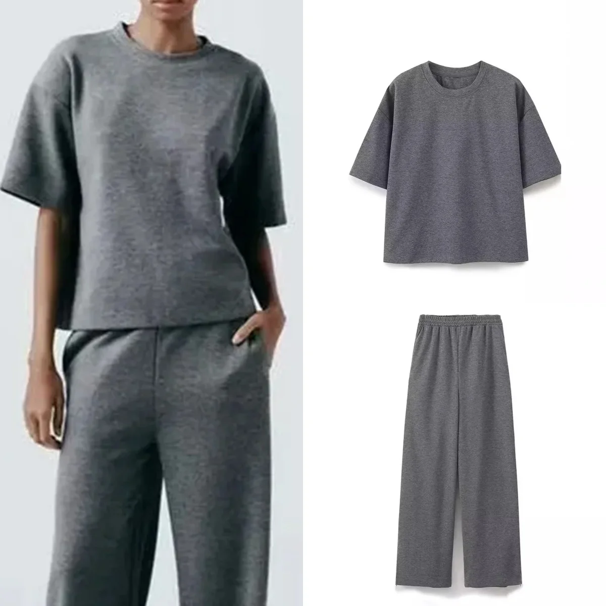 

2024 Spring and Summer Women's New Casual All-in-one Fashion Double-sided Cloth Short-sleeved Double-sided Cloth Pants Suit