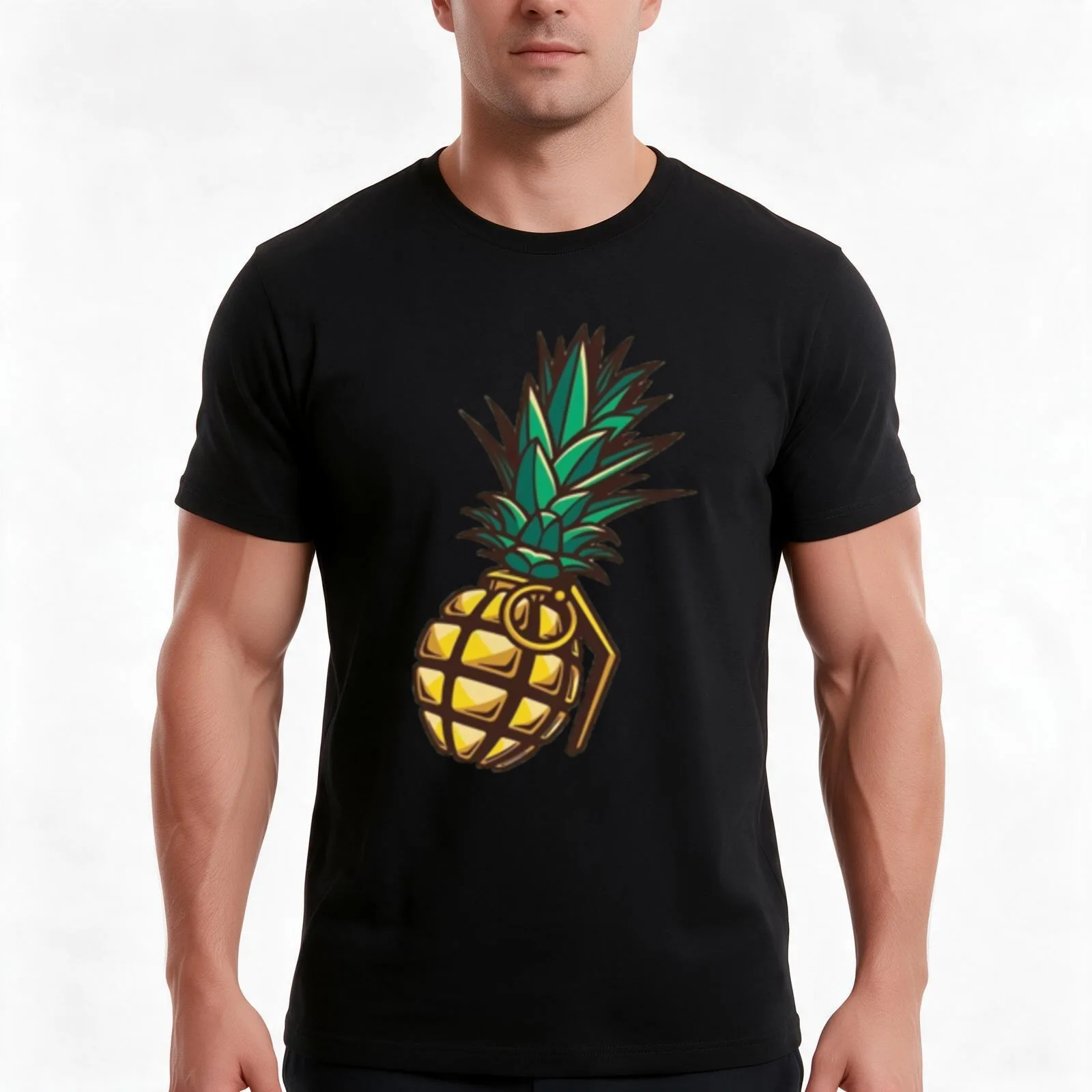 PINEAPPLE GRENADE COOL DESIGN T-Shirt, Summer Casual Cotton Tee, Oversized Streetwear Tops, Vintage Graphic Print, 100% Cotton