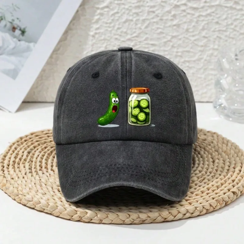 1pc Funny Men's Baseball Cap with Pickle Jar and Cucumber Print - Summer Sun Protection Lightweight Fabric Cap for Theme Parties - view 5