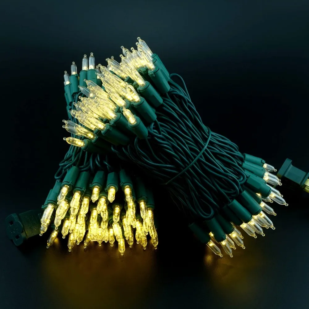 200 Warm White LED Christmas Lights on 66-Foot Green Wire, UL Certified Commercial-Grade Holiday String Lights Set