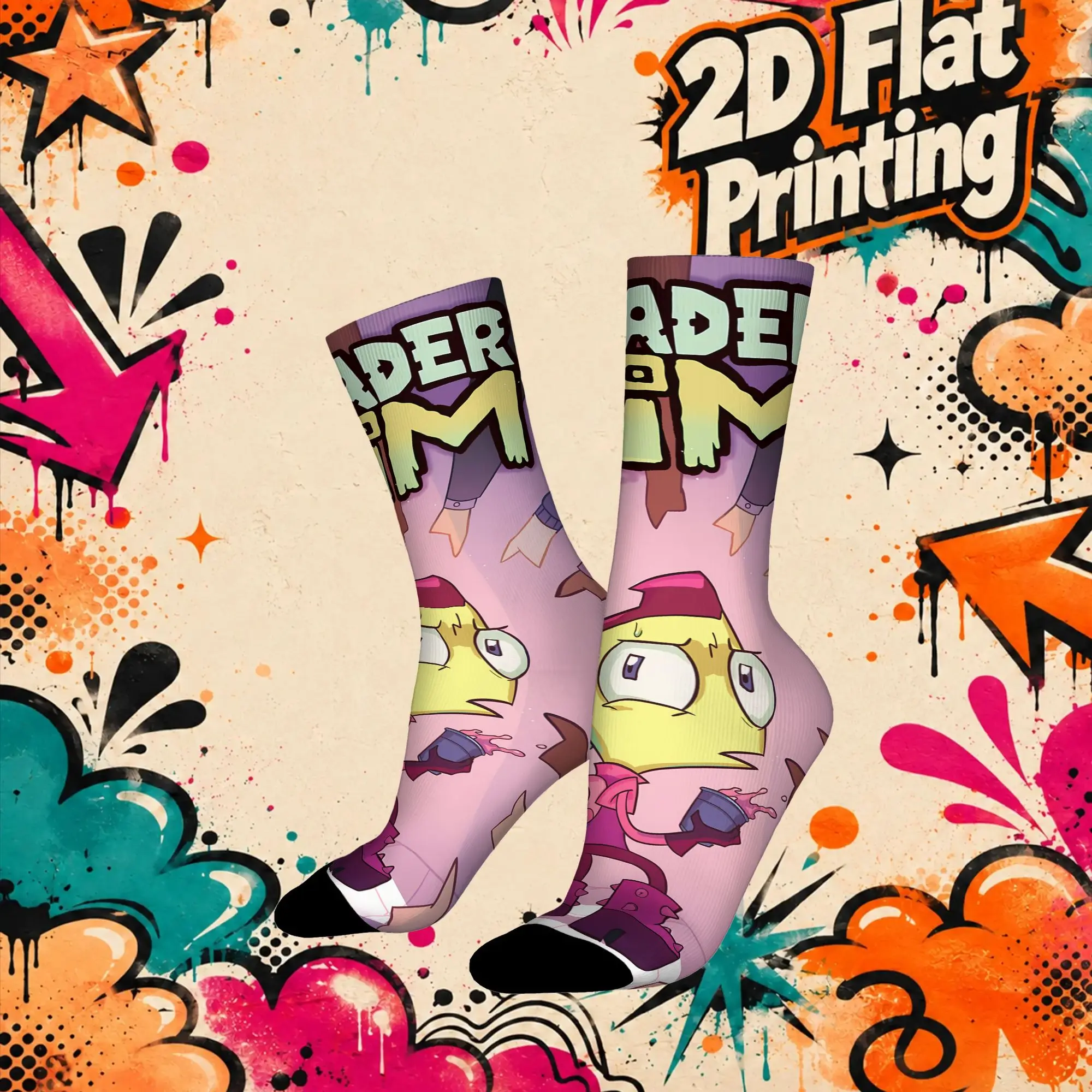 Invader Zim Anime Trendy Men's  Mid Tube Winter Socks Unisex Breathable Crew Sock Cycling Socks