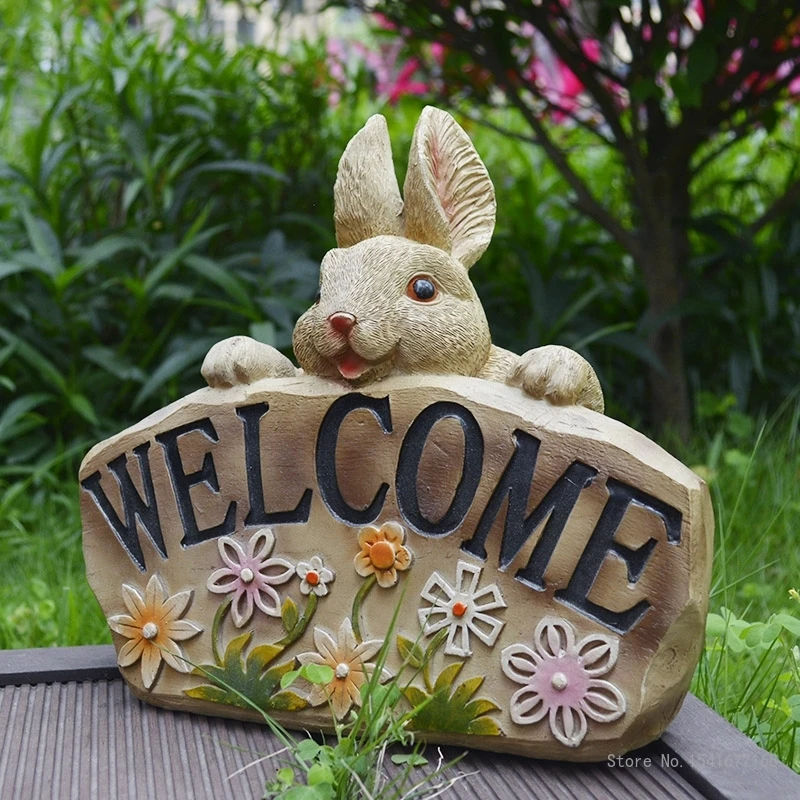 Cartoon Animal Bunny Welcome Sign, Balcony, Outdoor, Villa, Courtyard, Decoration Ornaments, Lawn, Backyard, Pavilion